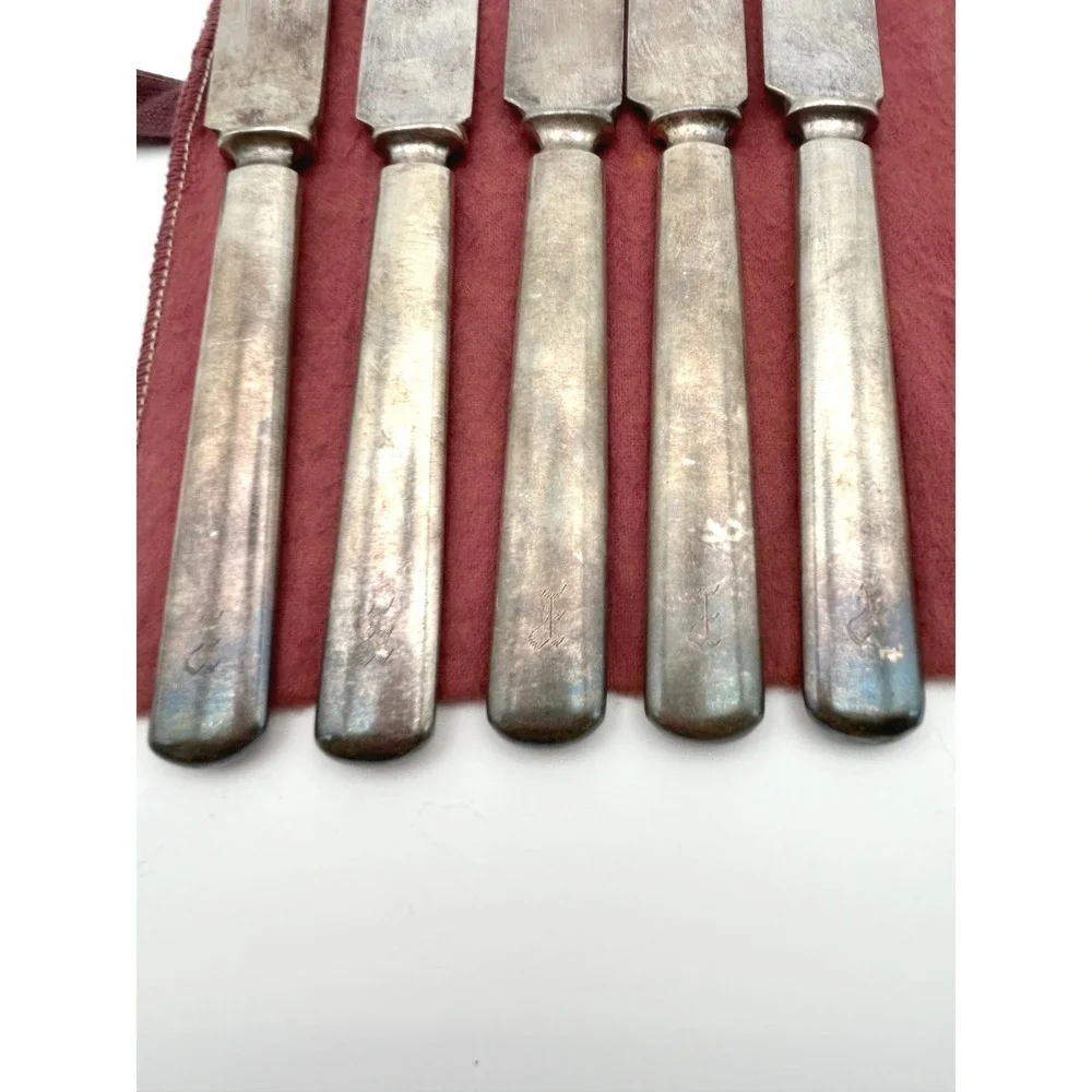 Antique 1847 Rogers Bros 16 DWT Silverplate Blunt Dinner Knives Set of 5